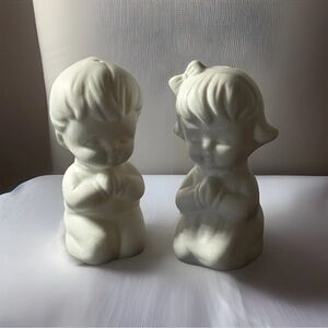 Vintage Bisque White Praying Children Boy Girl Salt Pepper Shakers Japan Bedtime